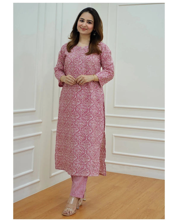 Ethnic Set  Women Pink Embroidered Kurta and Pant Ethnic Set