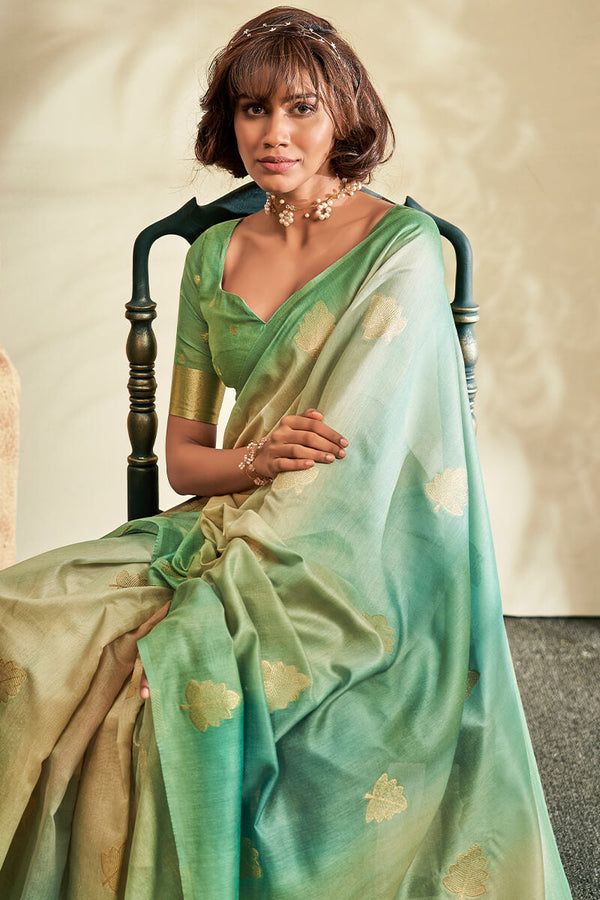 Faded Green Handloom Banarasi Silk Saree