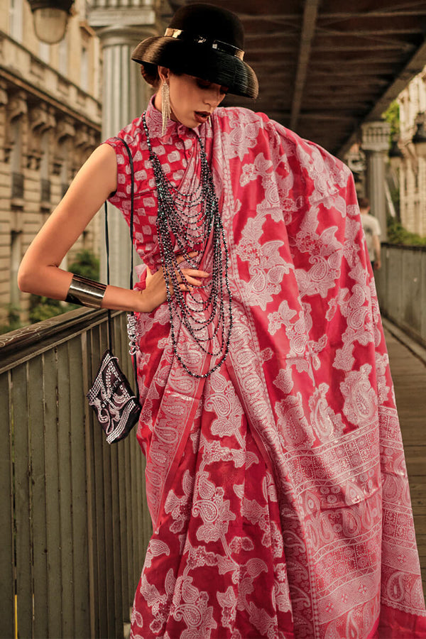 Faded Red Lucknowi Chikankari Saree