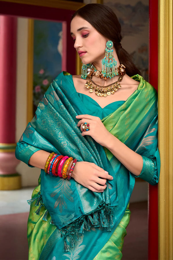 Flat Green Soft Banarasi Silk Saree