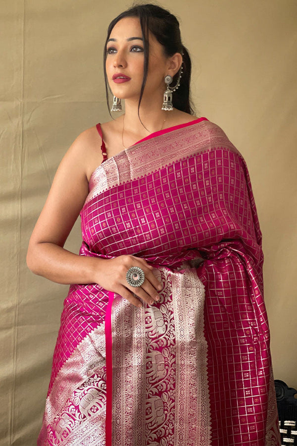 Flirt Pink Banarasi Silk Saree