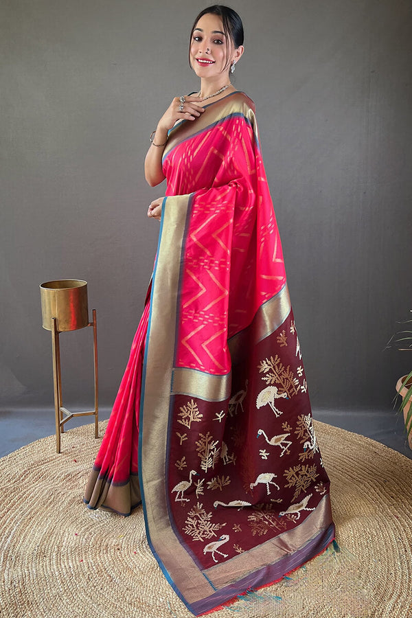 Folly Pink Soft Banarasi Silk Saree