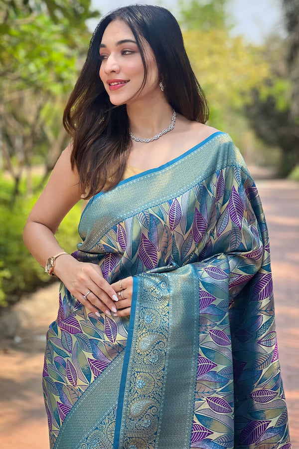 French Blue Zari Woven Kanjivaram Silk Saree