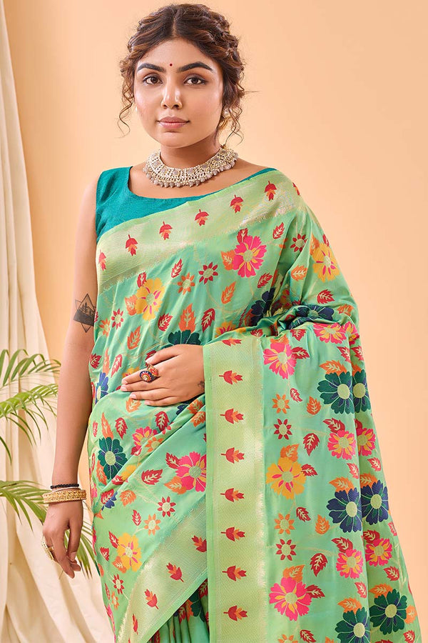 Frog Green Paithani Silk Saree