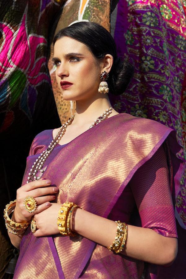 Grape Purple Zari Woven Kanjivaram Silk Saree