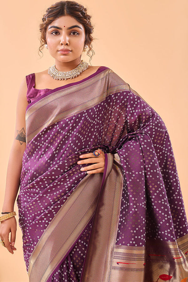 Grape Purple Zari Woven Paithani Silk Saree