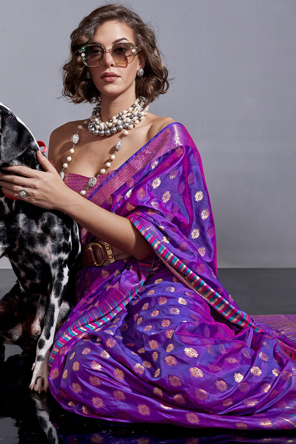 Haze Purple Zari Woven Banarasi Silk Saree