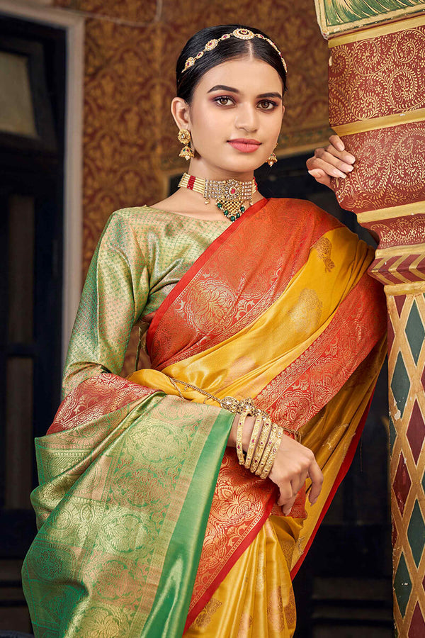 Honey Yellow Banarasi Silk Saree