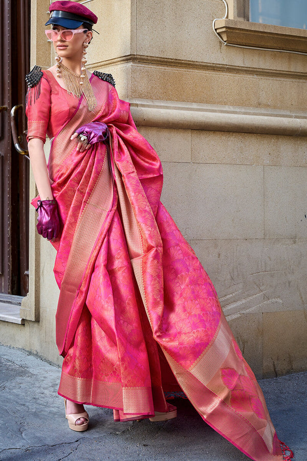 Hot Pink Dual Tone Organza Silk Saree