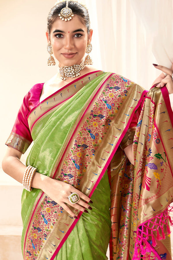 Iguana Green Paithani Tissue Silk Saree