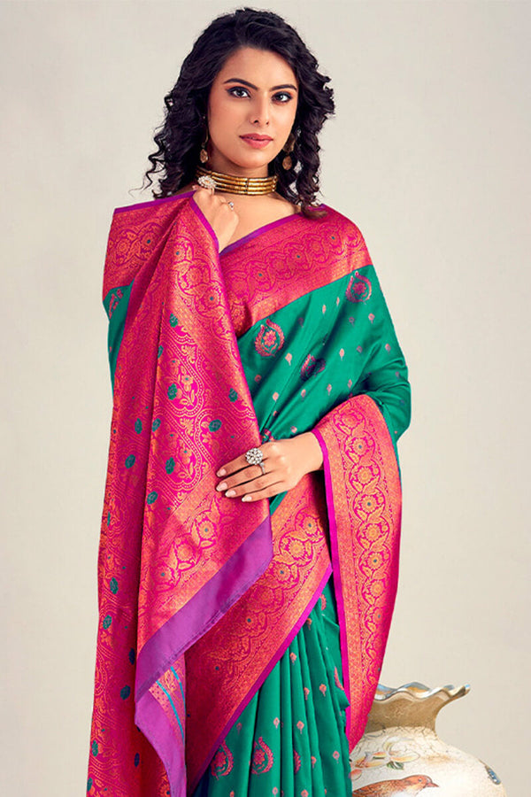 Jade Green Soft Banarasi Silk Saree