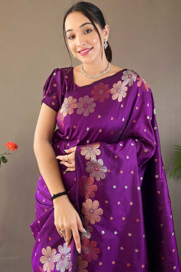 Jam Purple Soft Banarasi Silk Saree