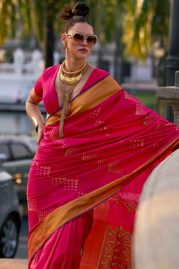 Jazzberry Pink Zari Woven Soft Silk Saree