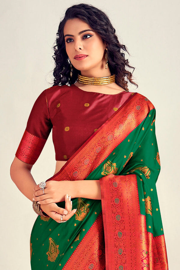 Kaitoke Green Soft Banarasi Silk Saree