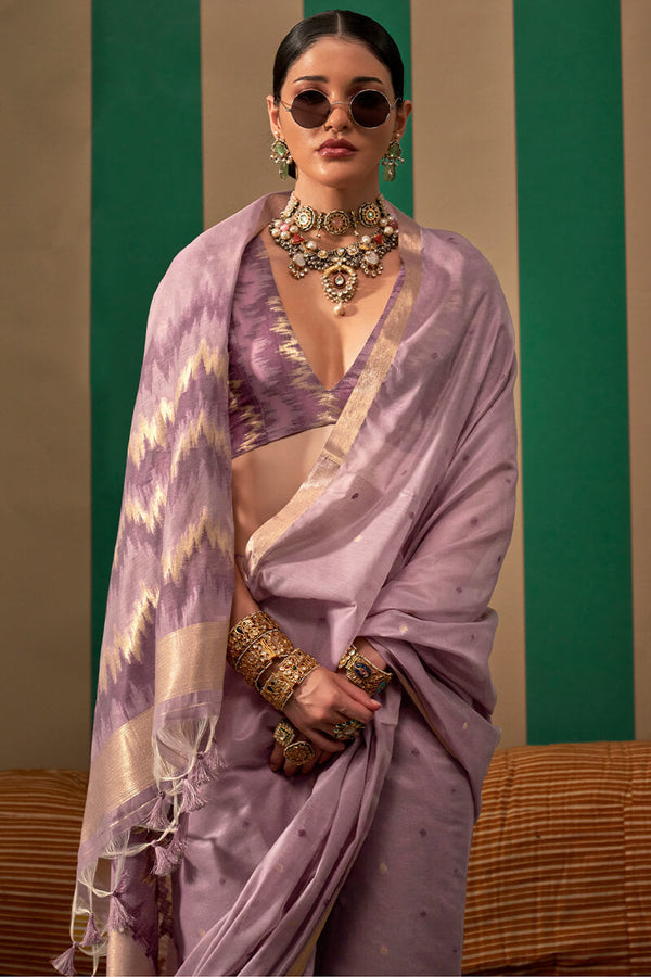 Languid Lavender Woven Cotton Silk Saree