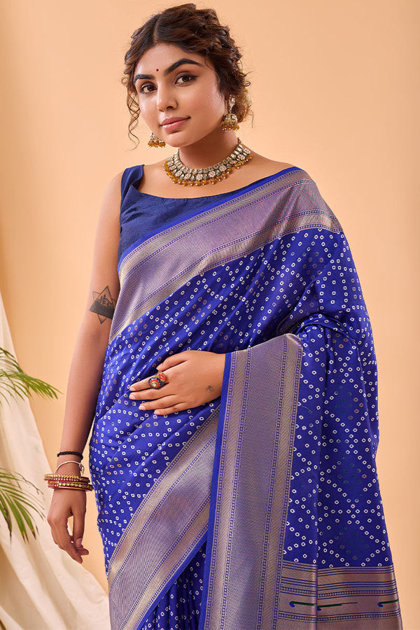 Lapis Blue Zari Woven Paithani Silk Saree