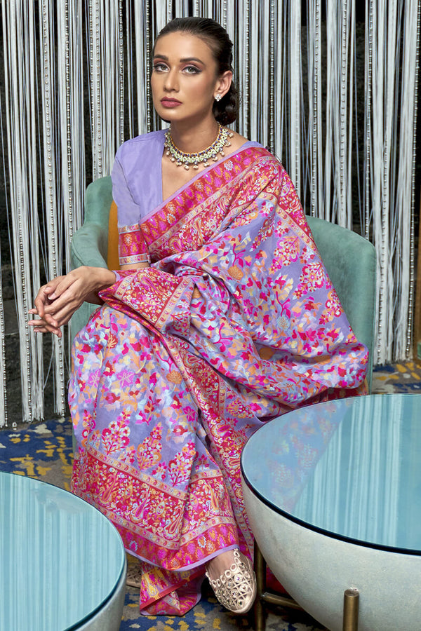 Lavender Kashmiri Modal Pashmina Silk Saree