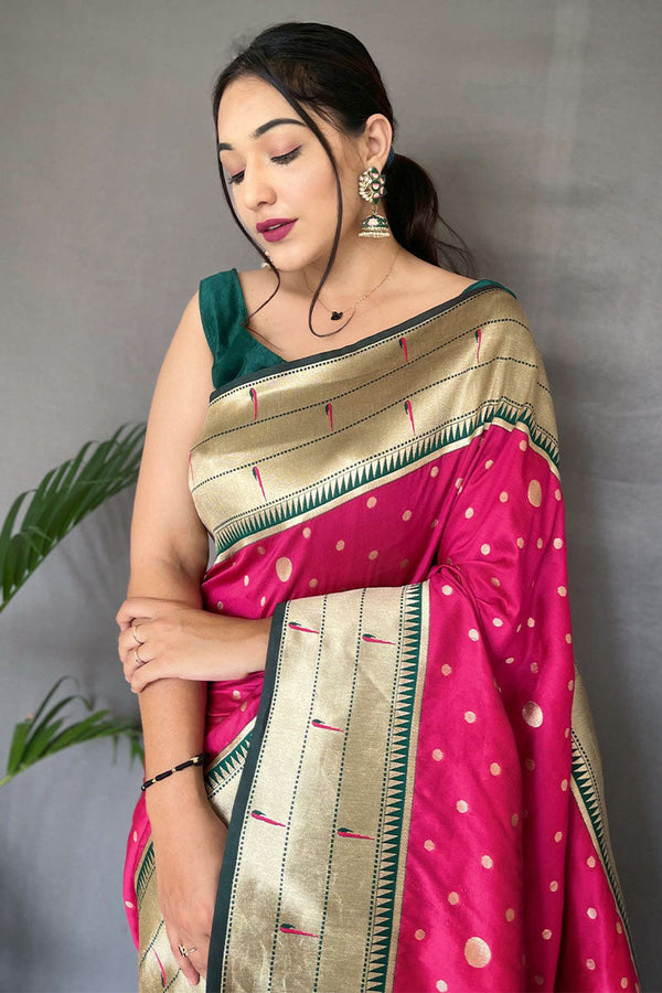 Lemonade Pink Paithani Silk Saree