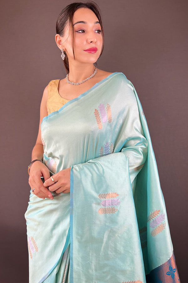 Light Sky Blue Zari Woven Soft Silk Saree