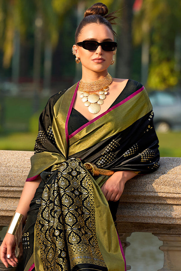 Maire Black Zari Woven Soft Silk Saree