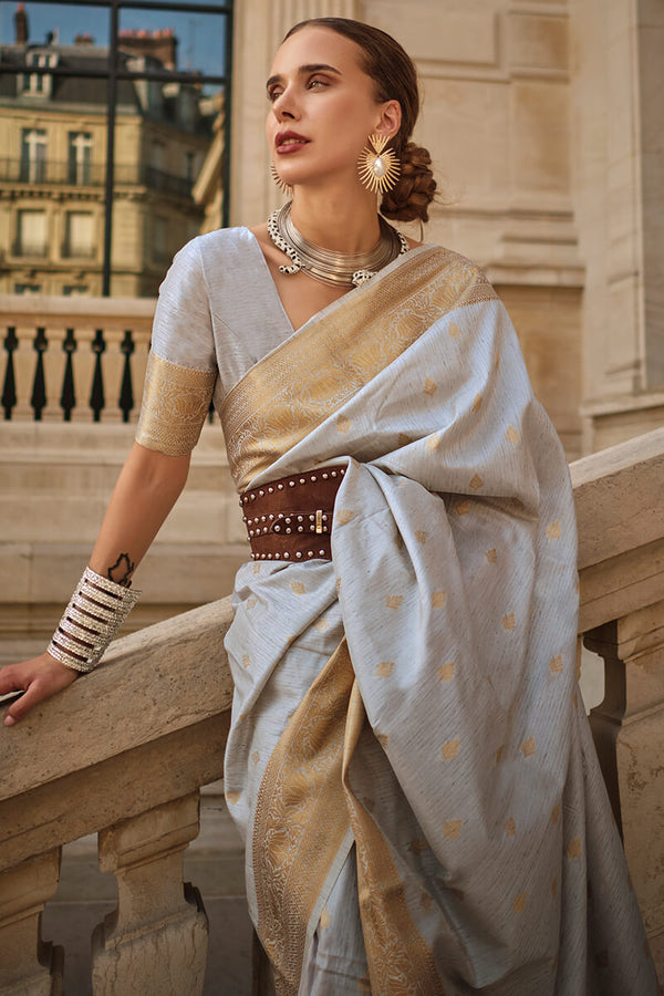 Martini Grey Zari Woven Banarasi Silk Saree