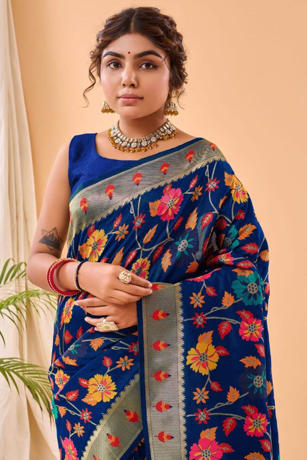 Midnight Blue Paithani Silk Saree