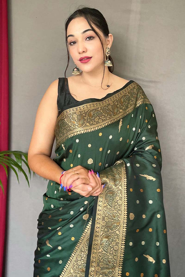 Mineral Green Soft Banarasi Silk Saree