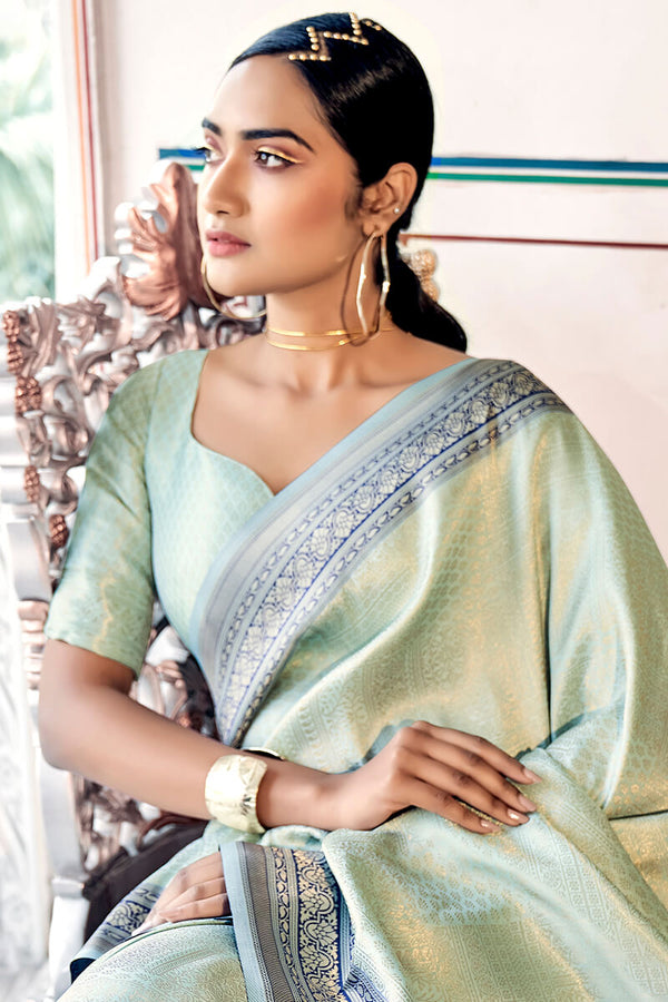 Mint Green Kanjivaram Silk Saree