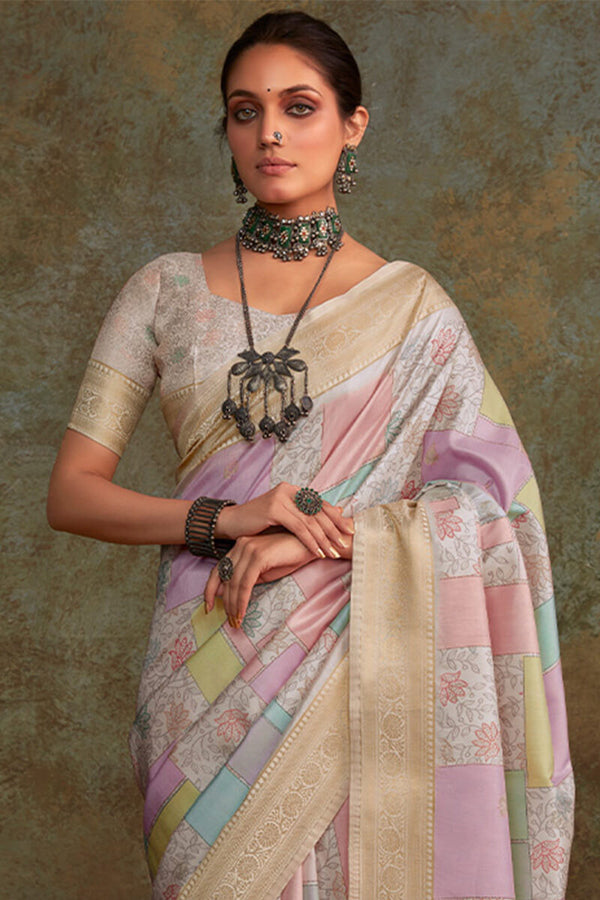 Mountbatten Pink Printed Soft Silk Saree