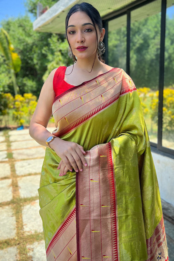 Murky Green Zari Woven Paithani Silk Saree