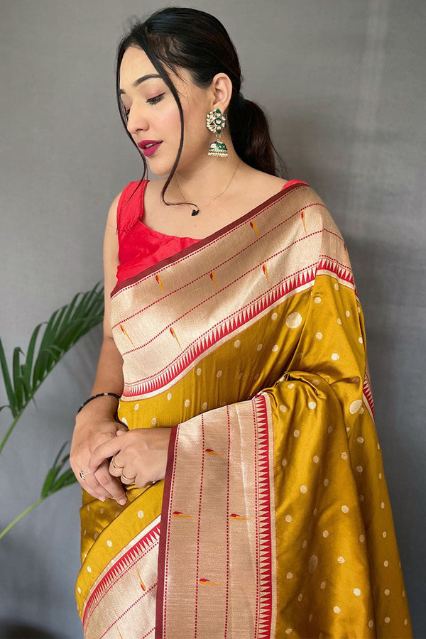 Mustard Yellow Paithani Silk Saree