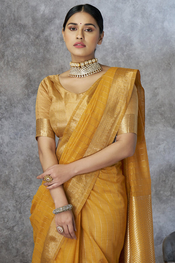 Mustard Yellow Soft Linen Silk Saree