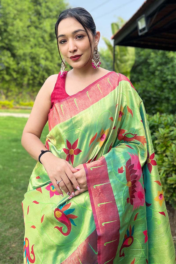 Nasty Green Zari Woven Paithani Silk Saree