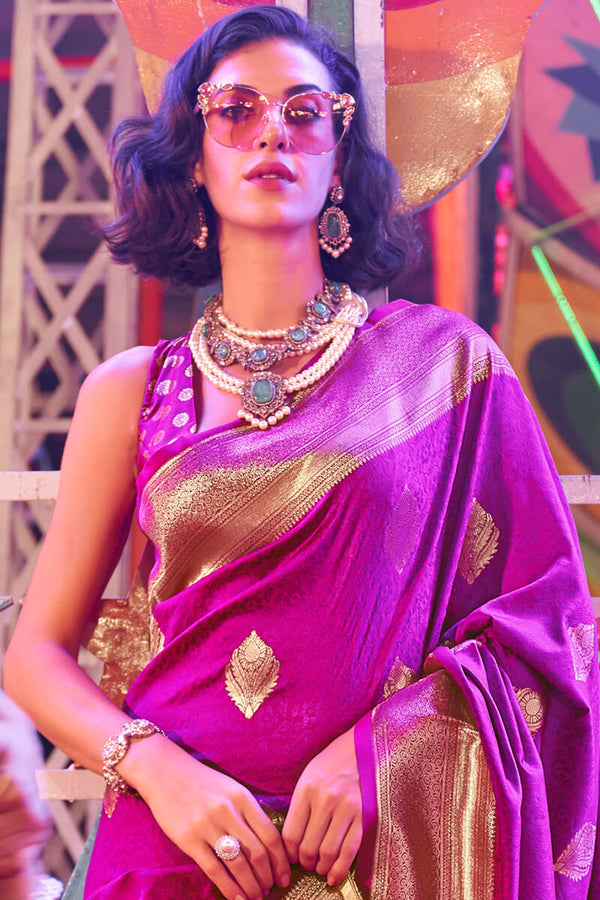 Neon Purple Banarasi Handloom Silk Saree