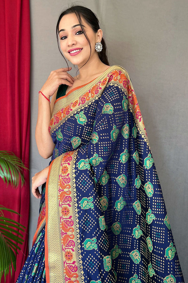 Nile Blue Patola Silk Saree