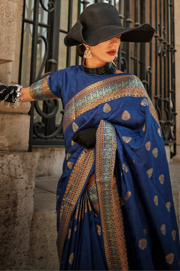 Nile Blue Soft Banarasi Silk Saree