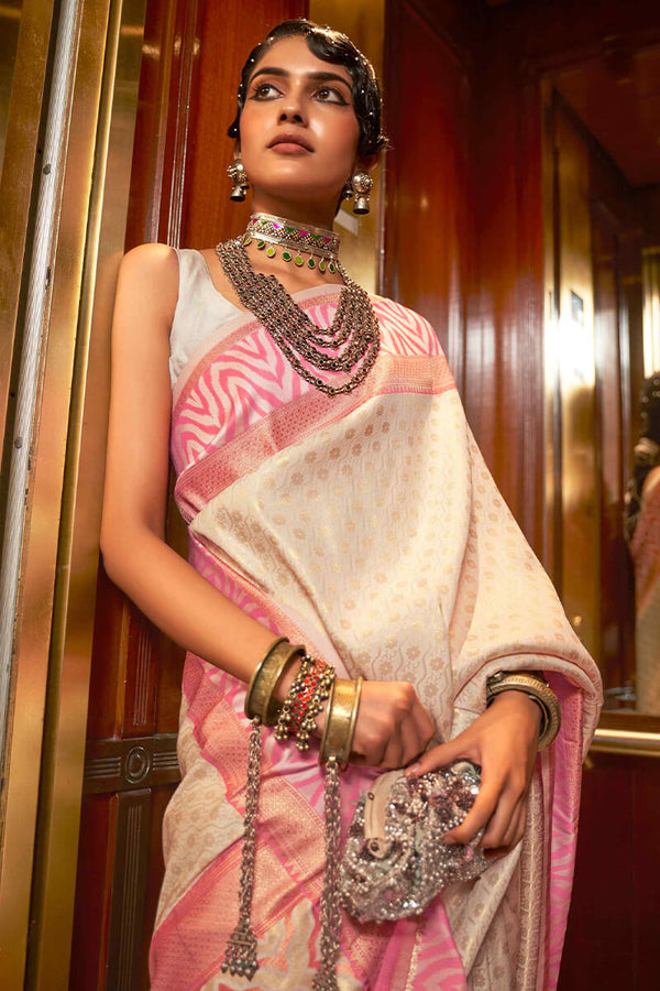 Off White Kanjivaram Silk Saree