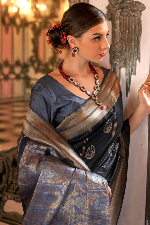 Oil Black Soft Banarasi Silk Saree