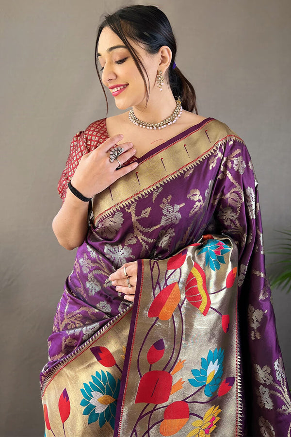 Palatinate Purple Zari Woven Paithani Silk Saree