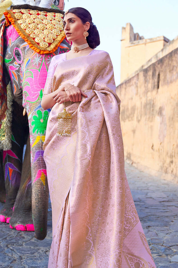 Pale Lavender Zari Woven Kanjivaram Silk Saree