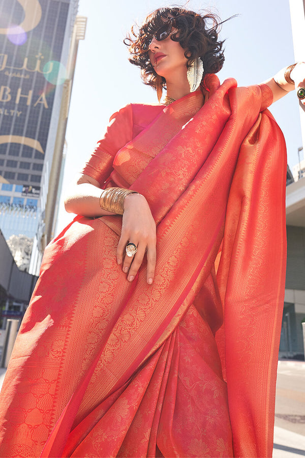 Pale Red Zari Woven Kanjivaram Silk Saree