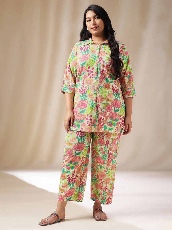 Plus Size Multicolor Cotton Floral Regular Co-Ord Set