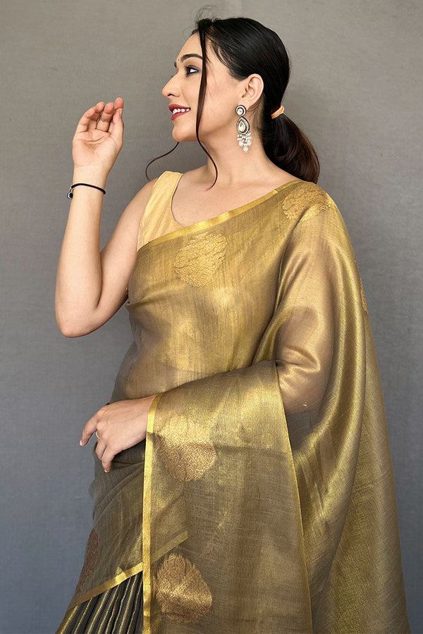 Pastel Brown Zari Woven Tissue silk Saree