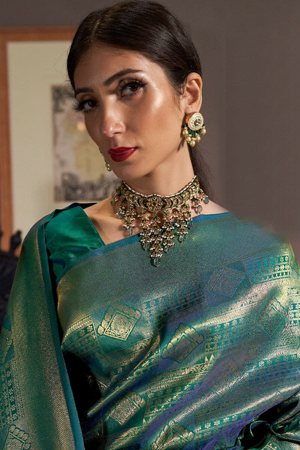 Pea Green Kanjivaram Silk Saree