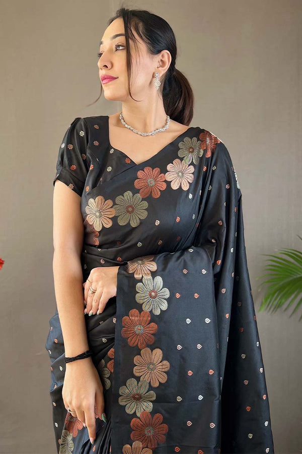 Pearl Black Soft Banarasi Silk Saree