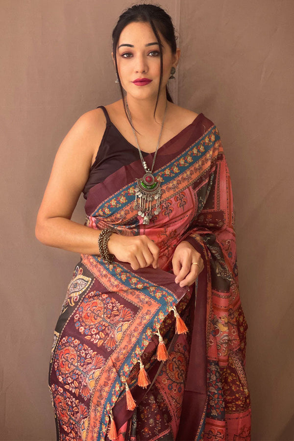 Persian Pink Kalamkari Printed Cotton Saree