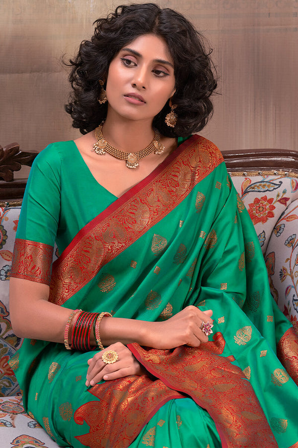 Pine Green Banarasi Silk Saree