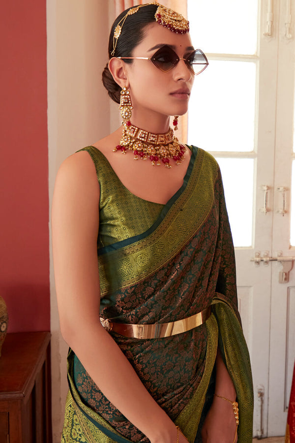 Rangoon Green Zari Woven Kanjivaram Silk Saree