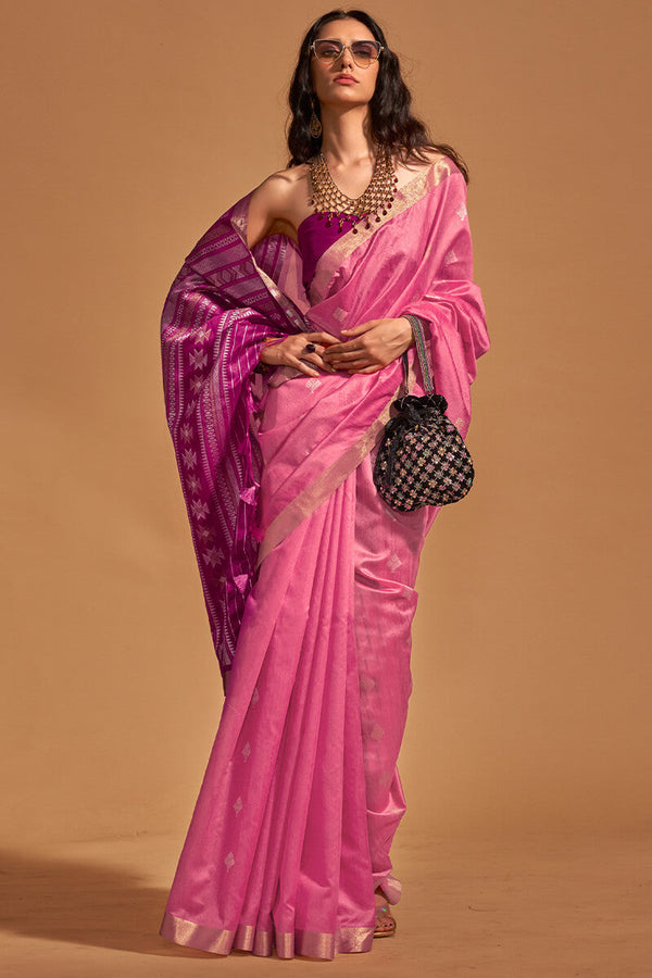 Raspberry Pink Zari Woven Banarasi Silk Saree