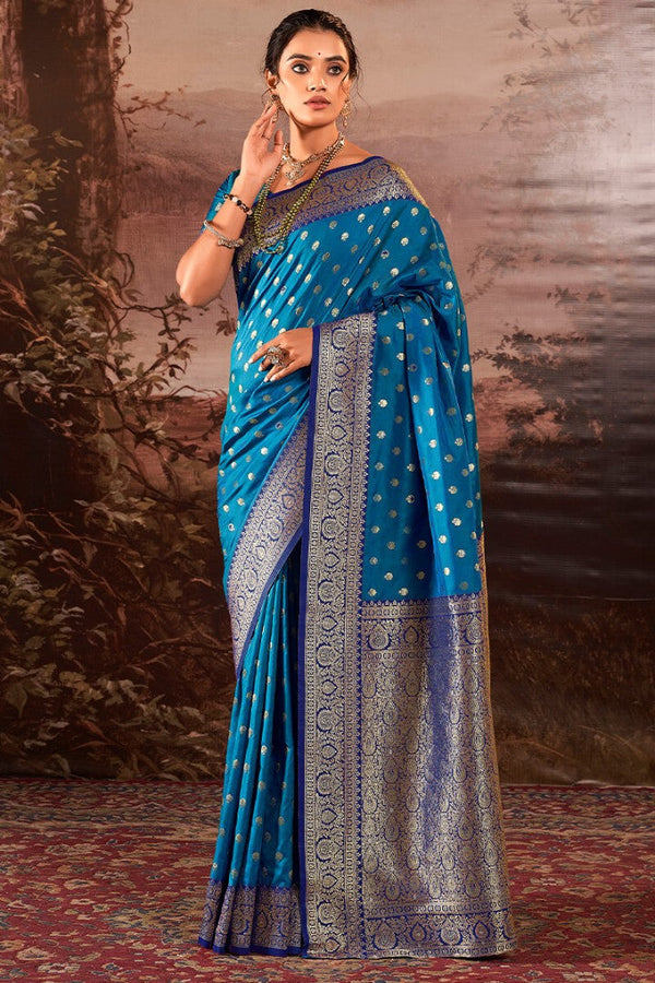 Regal Blue Zari Woven Soft Banarasi Silk Saree